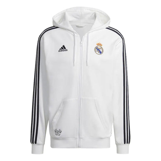Adidas Mens Real Madrid White Full Zip Hoodie